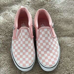 Vans Kids Pink and White Checkered Slip-On Sneakers